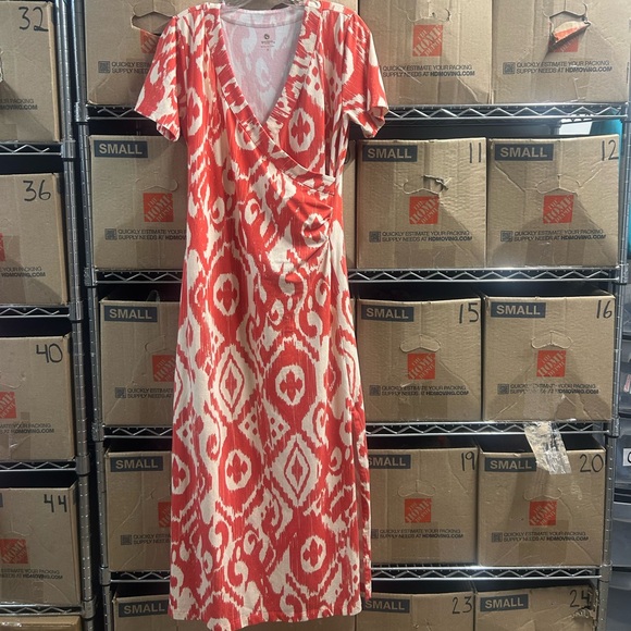 Spartina 449 Junetta Richmond Hill Ikat Orange Boho Midi Dress Size Small - Picture 15 of 16